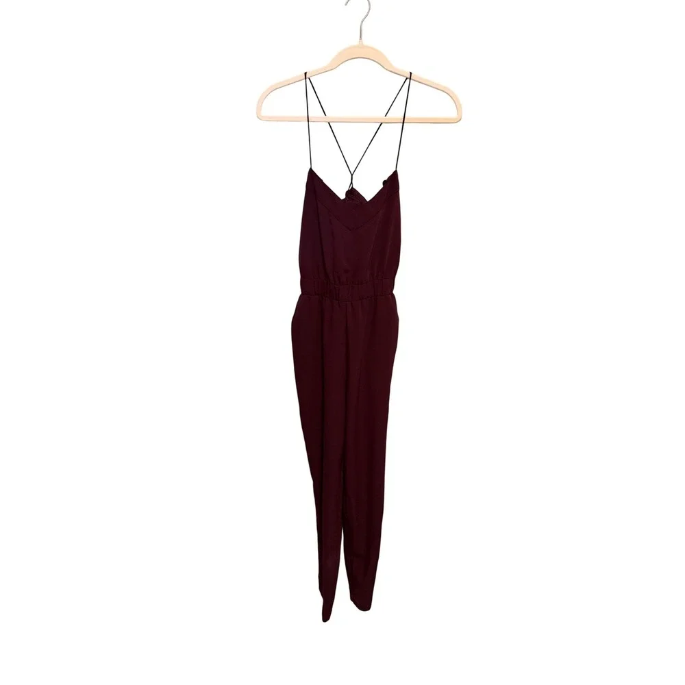 ASOS Plum Burgundy Spaghetti Strap Criss Cross Back Jumpsuit Size‎ US 2
